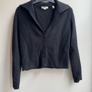 Vince Collared Cropped Black Sweater